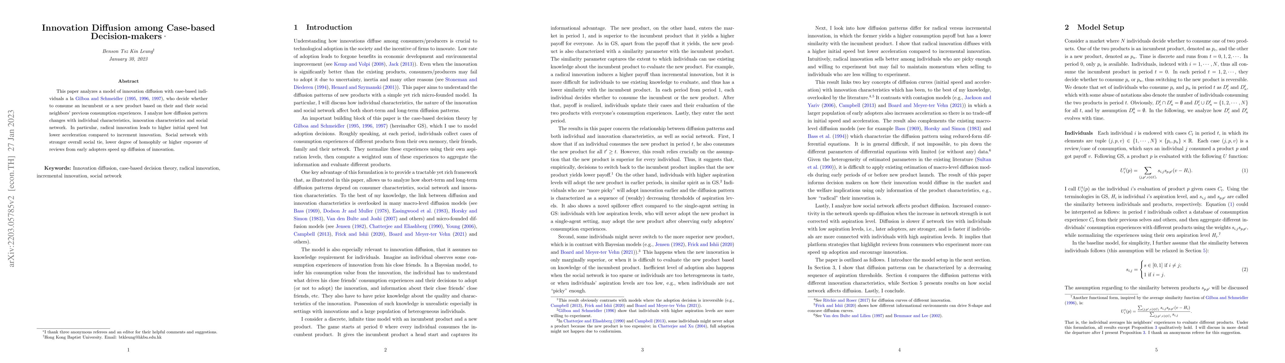 Thumbnail for Innovation Diffusion among Case-based Decision-makers
