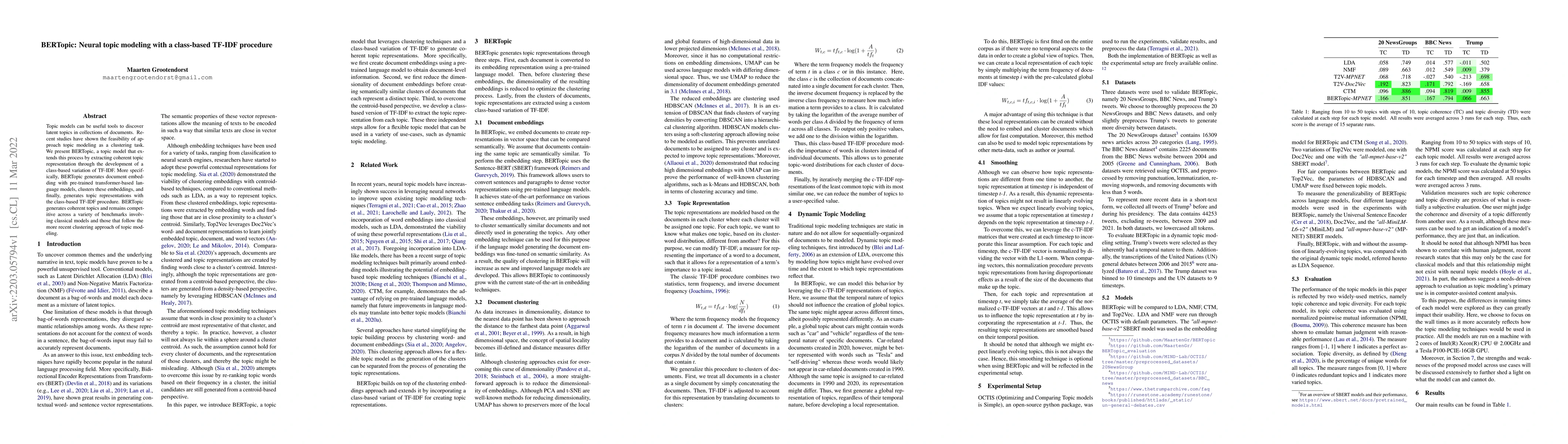 Thumbnail for BERTopic: Neural topic modeling with a class-based TF-IDF procedure