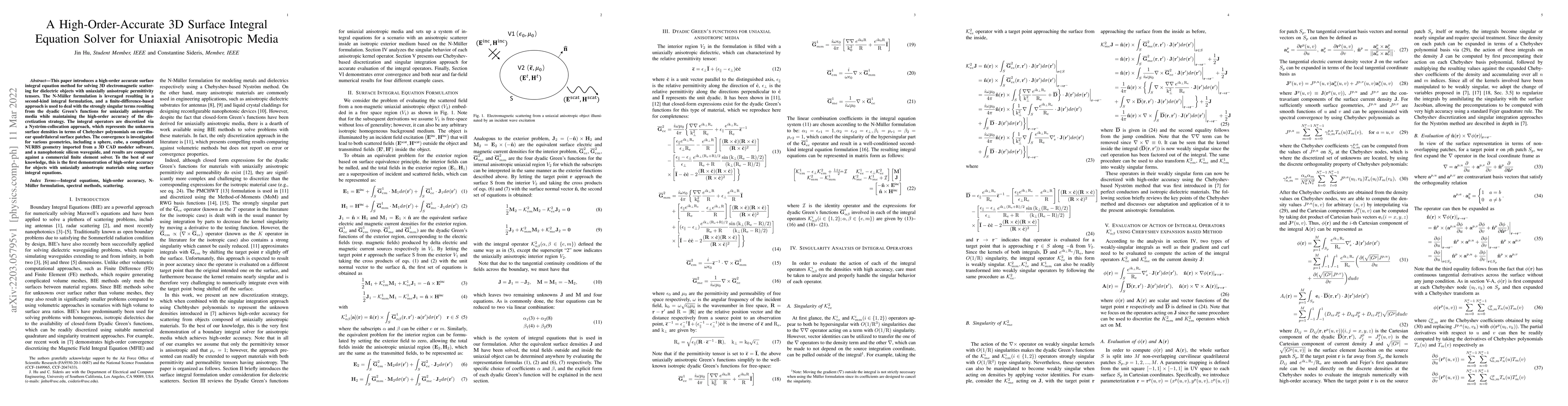 Thumbnail for A High-Order-Accurate 3D Surface Integral Equation Solver for Uniaxial
  Anisotropic Media