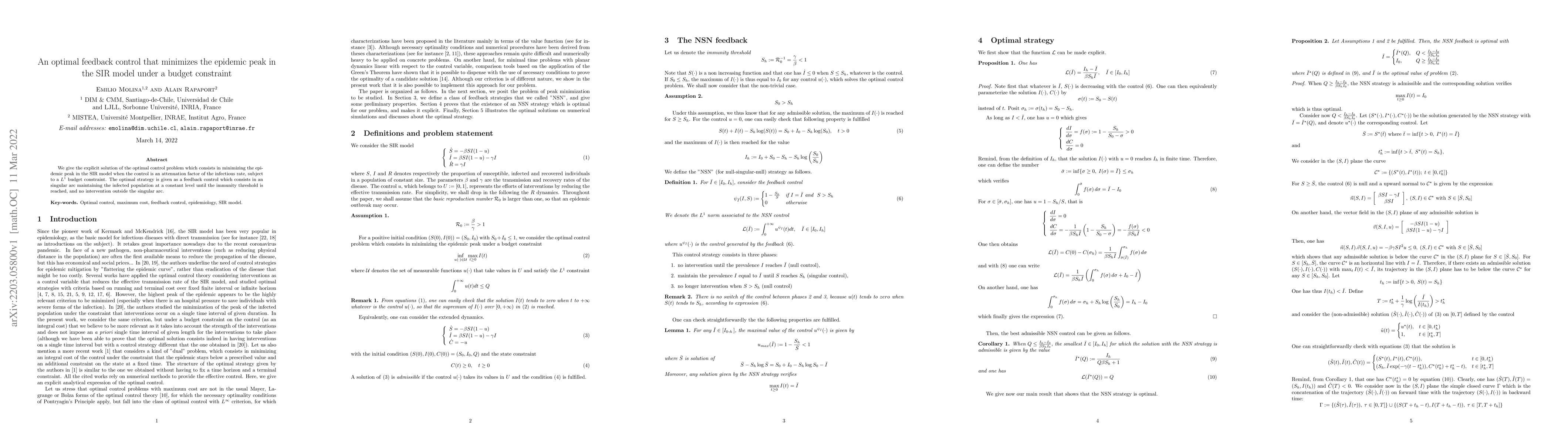 Thumbnail for An optimal feedback control that minimizes the epidemic peak in the SIR
  model under a budget constraint