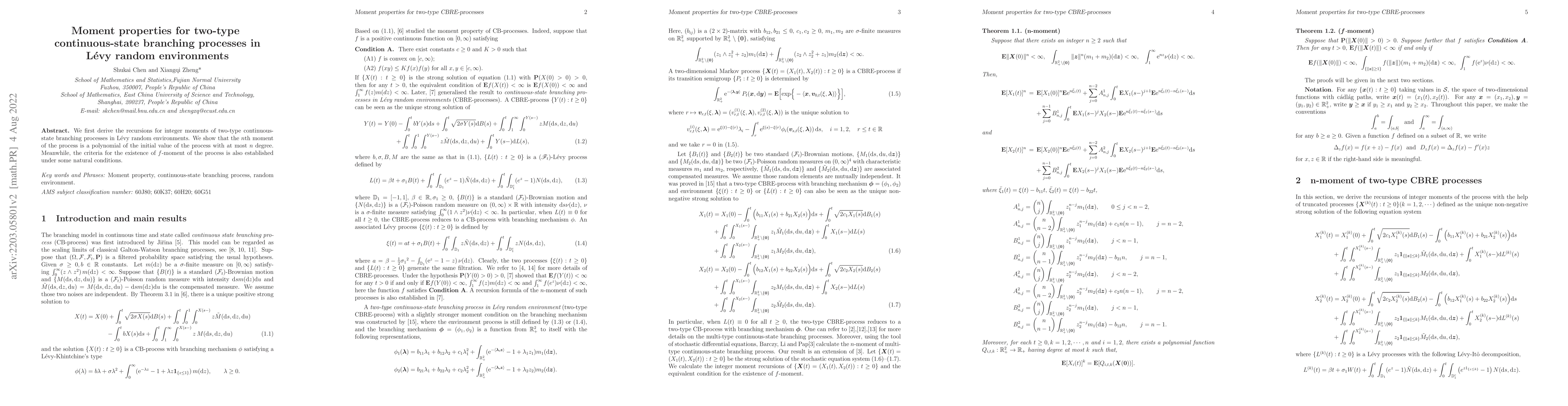 Thumbnail for Moment properties for two-type continuous-state branching processes in
  random environments