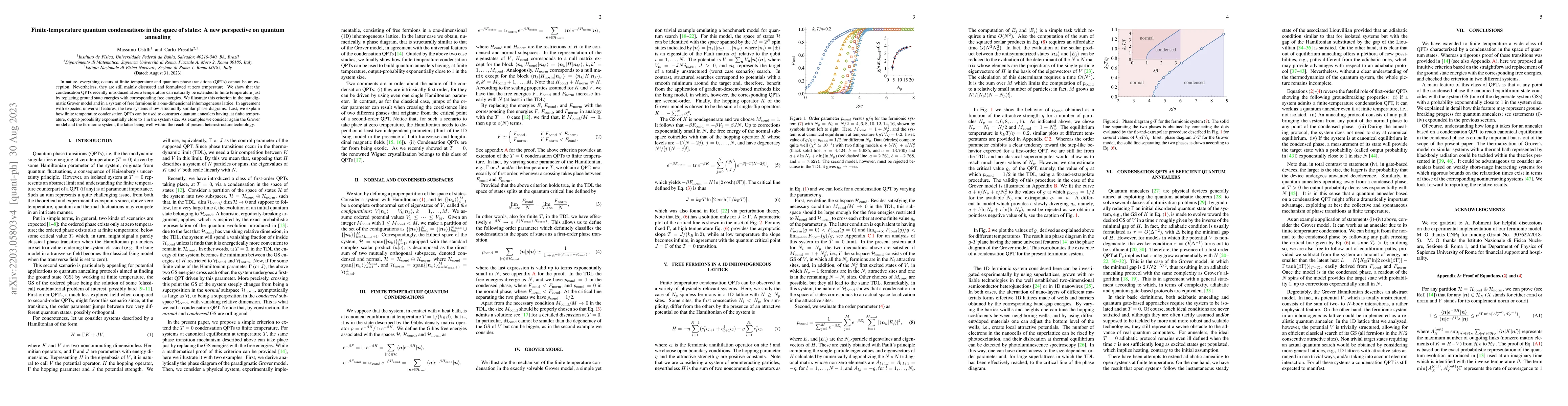 Thumbnail for Finite temperature quantum condensations in the space of states: a new
  perspective for quantum annealing
