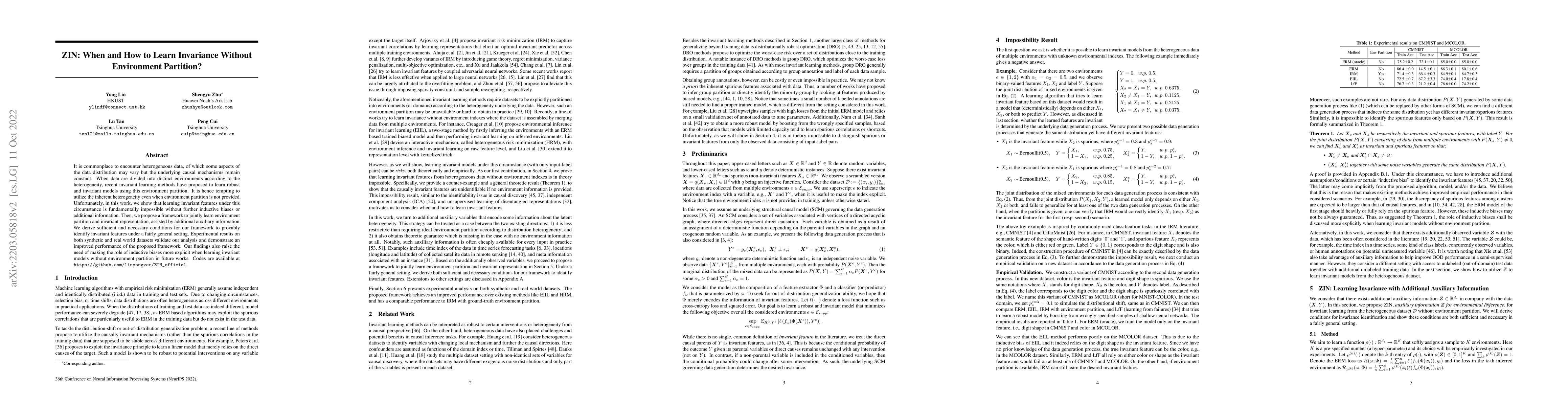 Thumbnail for ZIN: When and How to Learn Invariance Without Environment Partition?