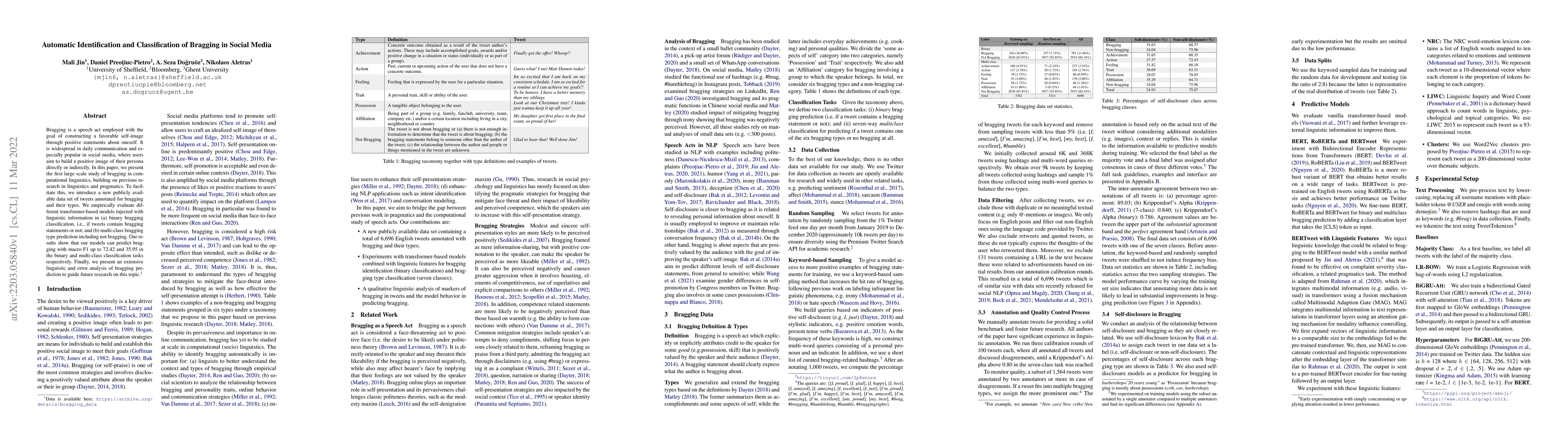 Thumbnail for Automatic Identification and Classification of Bragging in Social Media