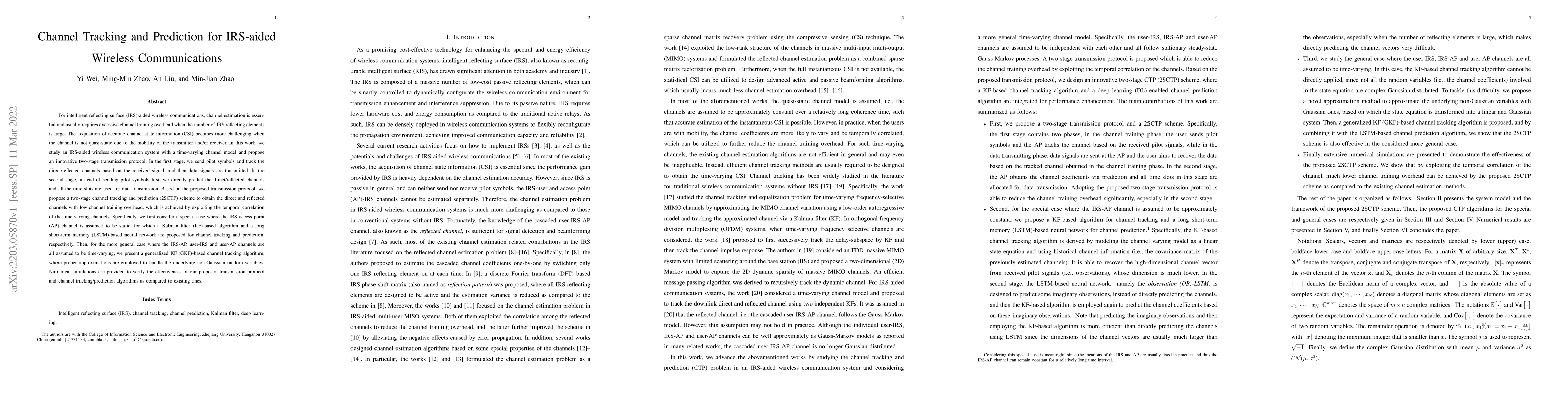 Thumbnail for Channel Tracking and Prediction for IRS-aided Wireless Communications