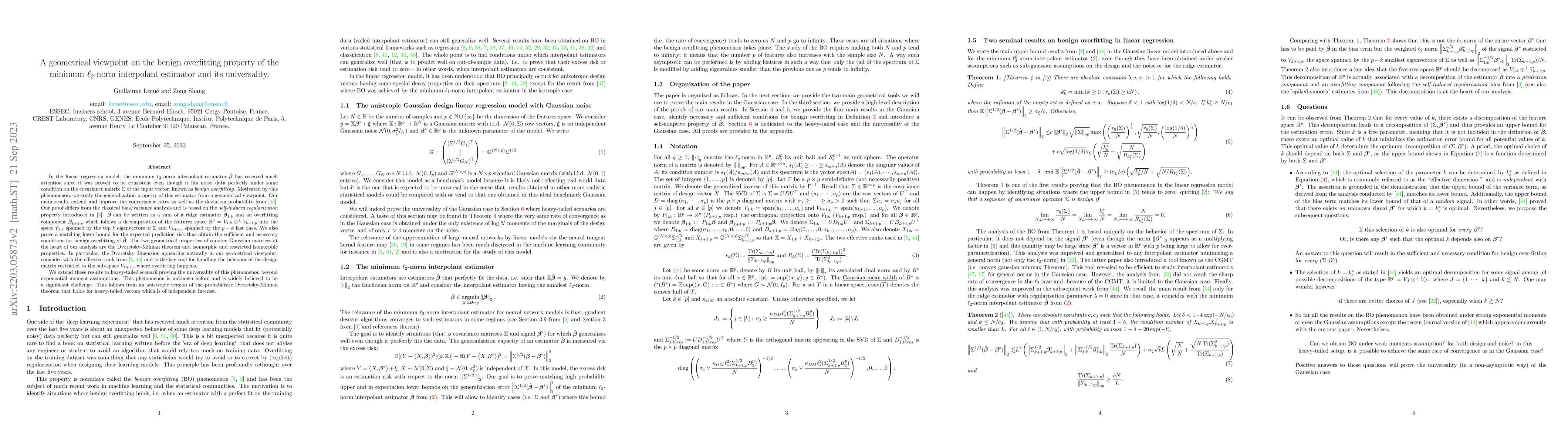 Thumbnail for A geometrical viewpoint on the benign overfitting property of the
  minimum $l_2$-norm interpolant estimator and its universality
