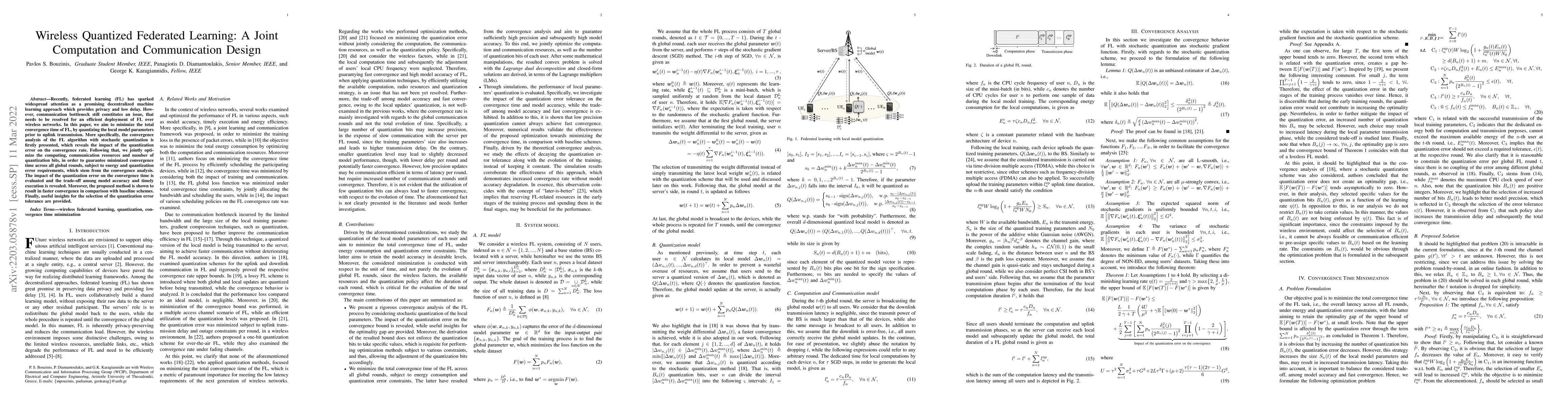 Thumbnail for Wireless Quantized Federated Learning: A Joint Computation and
  Communication Design