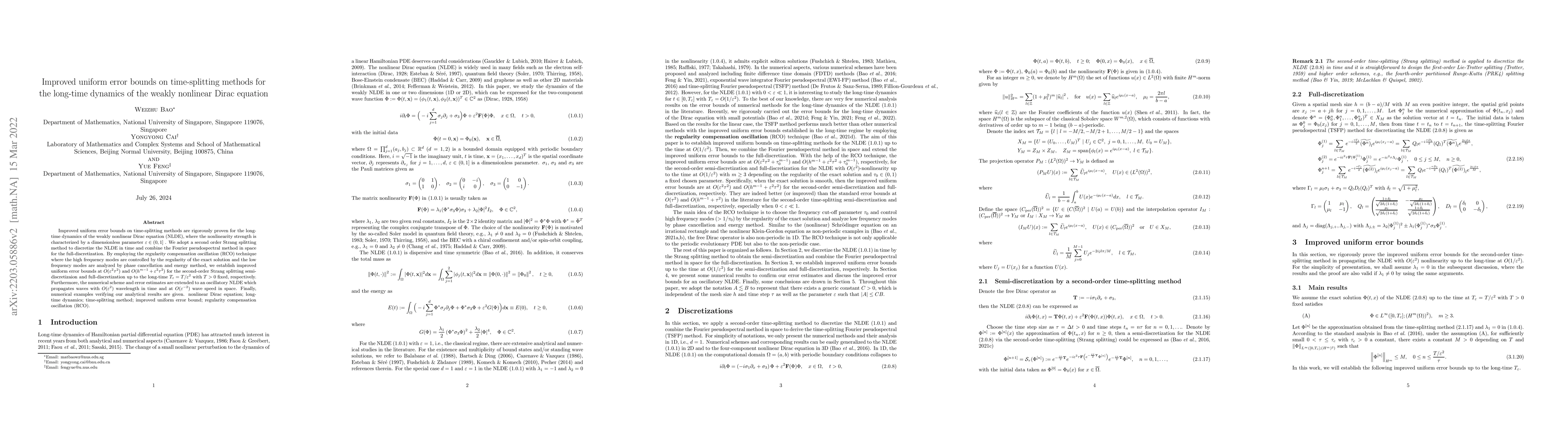 Thumbnail for Improved uniform error bounds on time-splitting methods for the
  long-time dynamics of the weakly nonlinear Dirac equation
