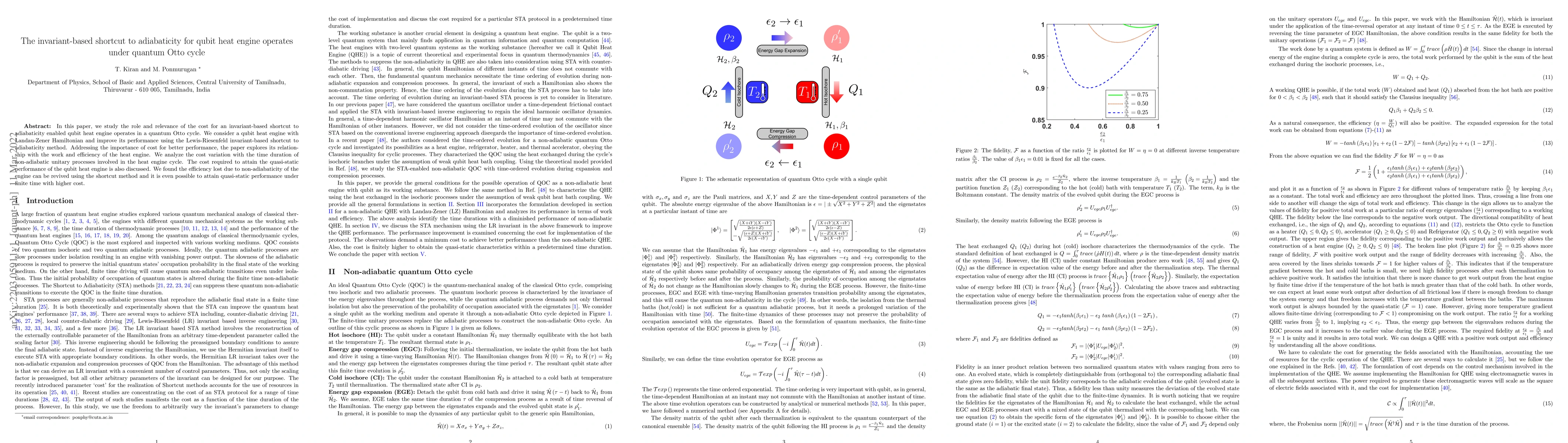 Thumbnail for The invariant-based shortcut to adiabaticity for qubit heat engine
  operates under quantum Otto cycle