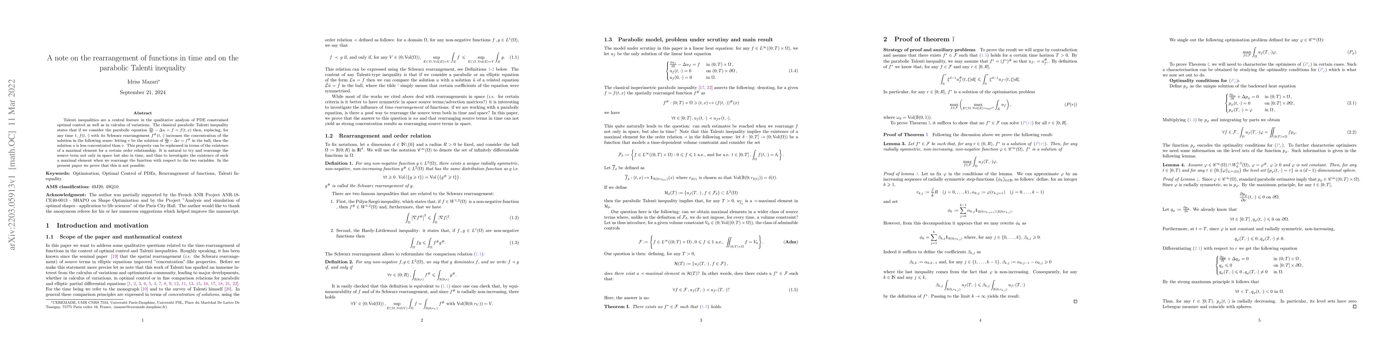 Thumbnail for A note on the rearrangement of functions in time and on the parabolic
  Talenti inequality