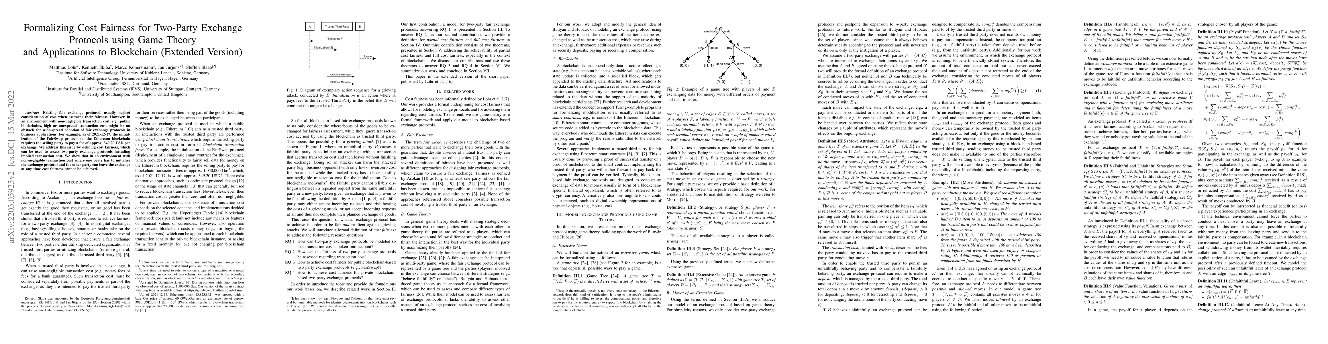 Thumbnail for Formalizing Cost Fairness for Two-Party Exchange Protocols using Game
  Theory and Applications to Blockchain (Extended Version)