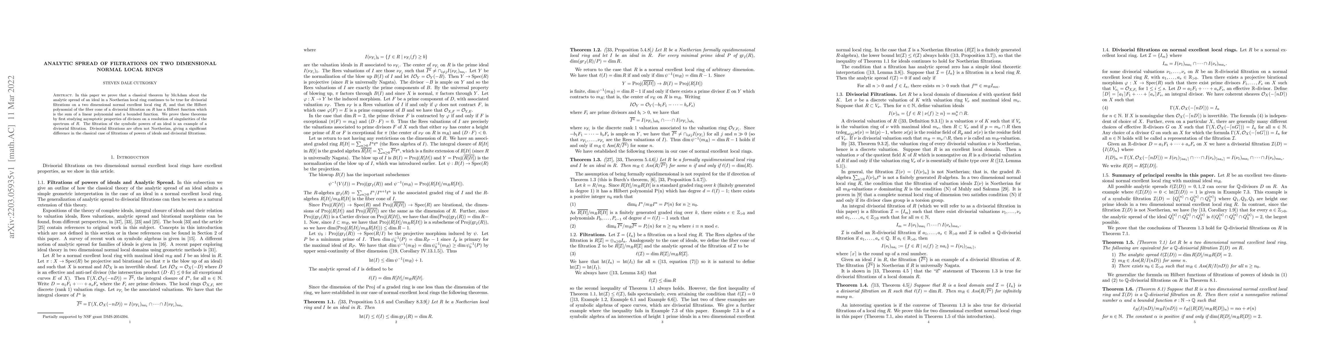 Thumbnail for Analytic spread of filtrations on two dimensional normal local rings