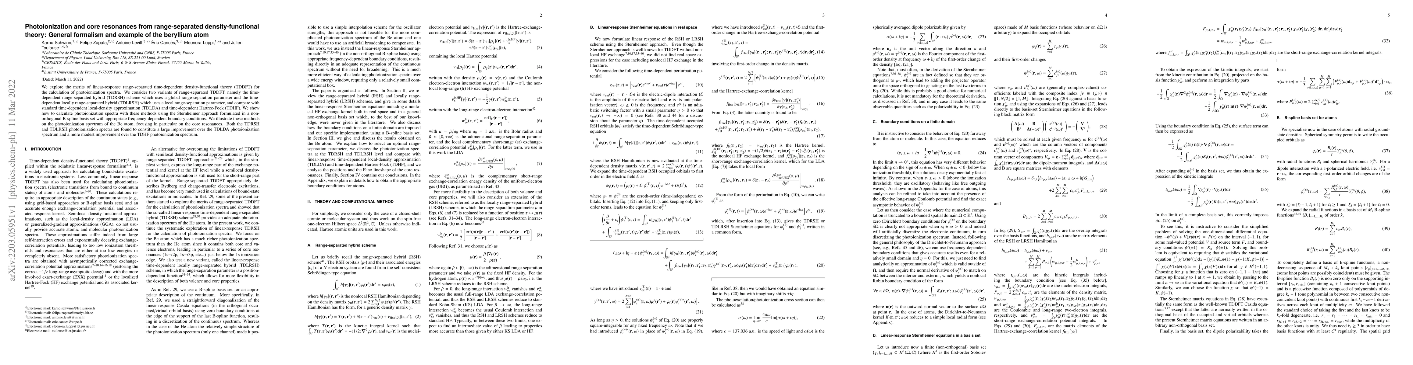 Thumbnail for Photoionization and core resonances from range-separated
  density-functional theory: General formalism and example of the beryllium
  atom