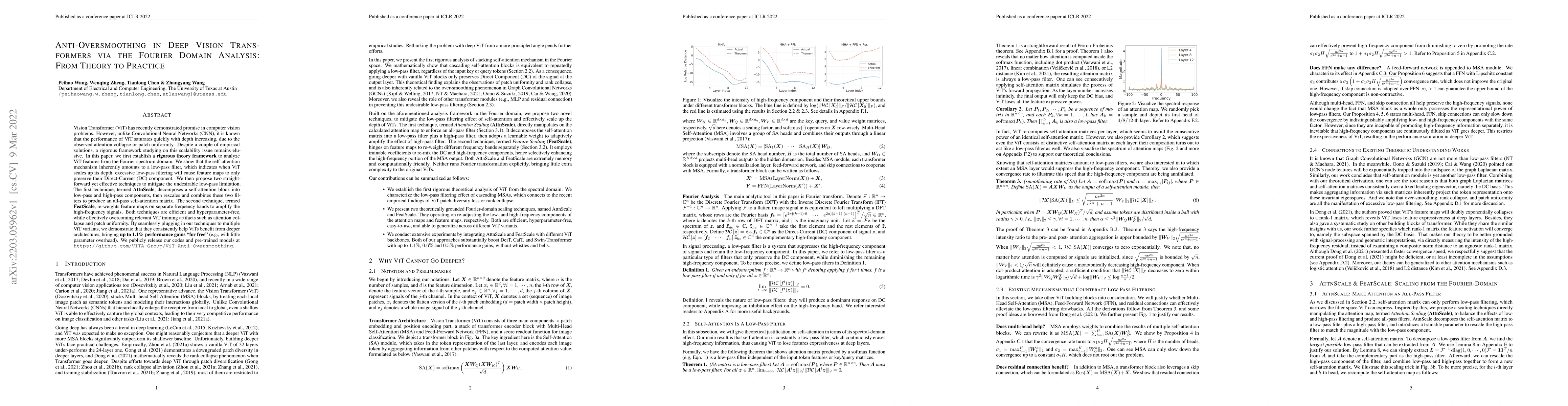Thumbnail for Anti-Oversmoothing in Deep Vision Transformers via the Fourier Domain
  Analysis: From Theory to Practice