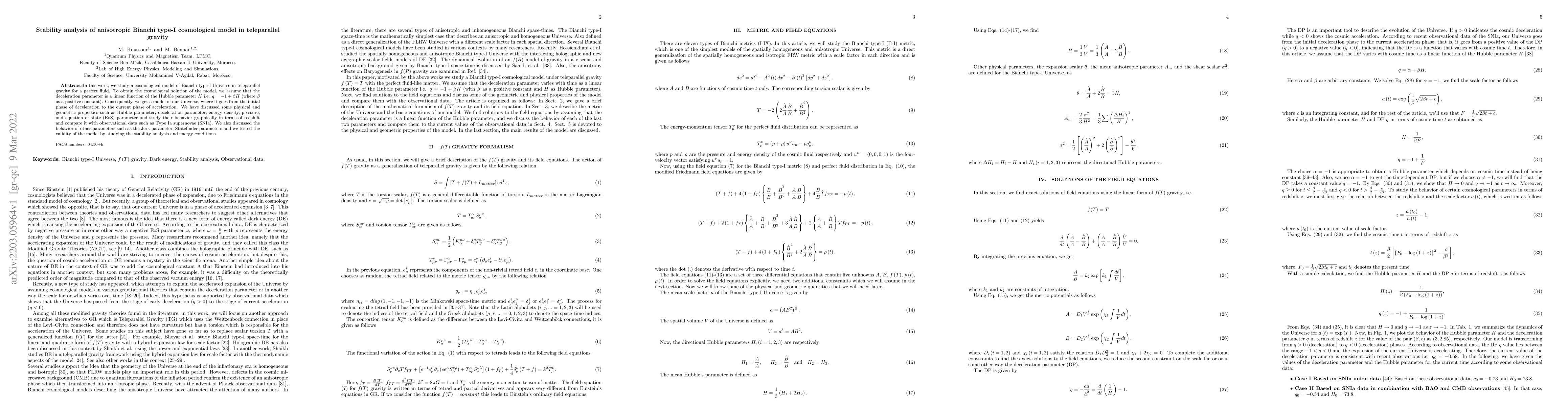 Thumbnail for Stability analysis of anisotropic Bianchi type-I cosmological model in
  teleparallel gravity