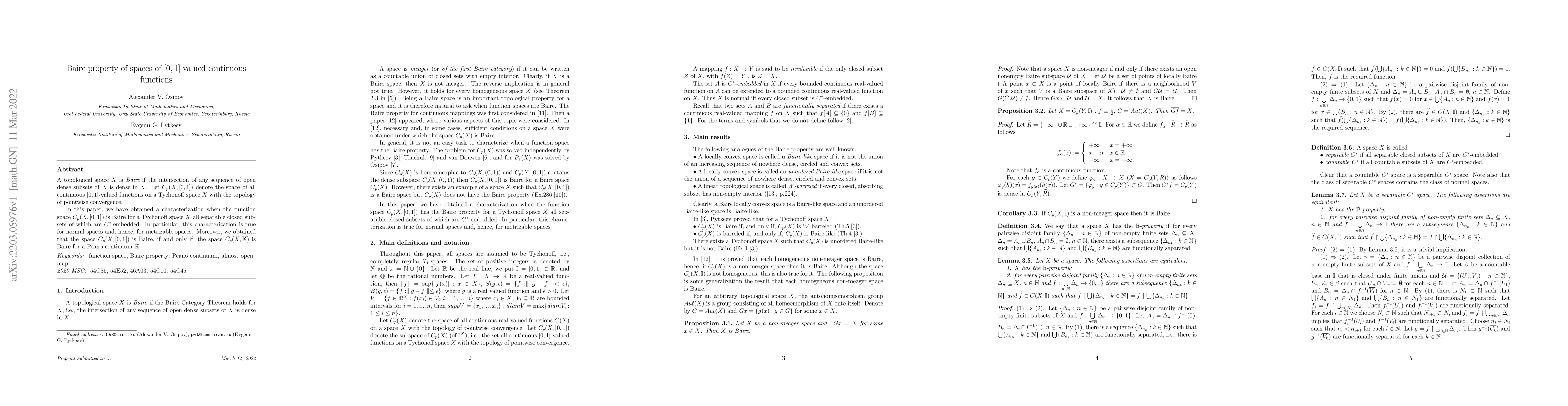 Thumbnail for Baire property of spaces of $[0,1]$-valued continuous functions