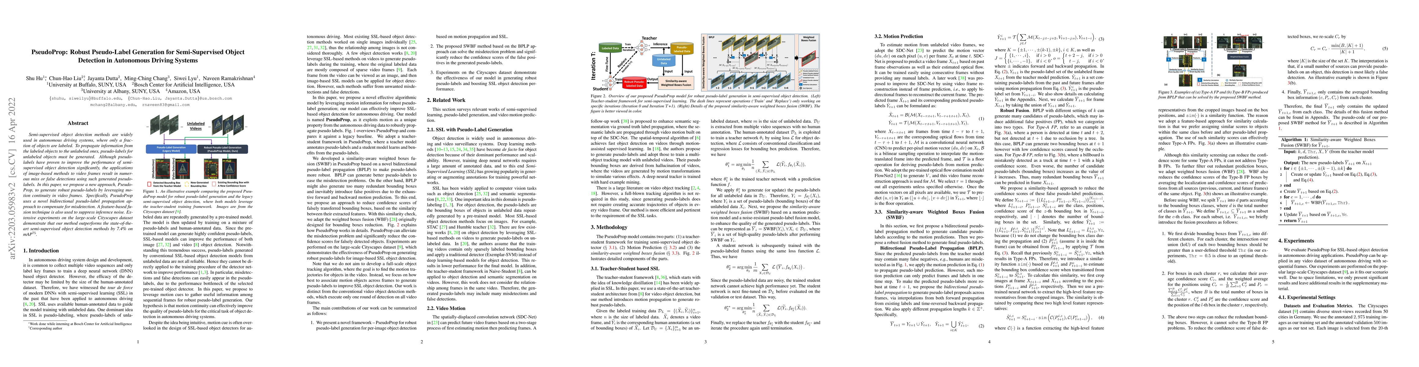 Thumbnail for PseudoProp: Robust Pseudo-Label Generation for Semi-Supervised Object
  Detection in Autonomous Driving Systems