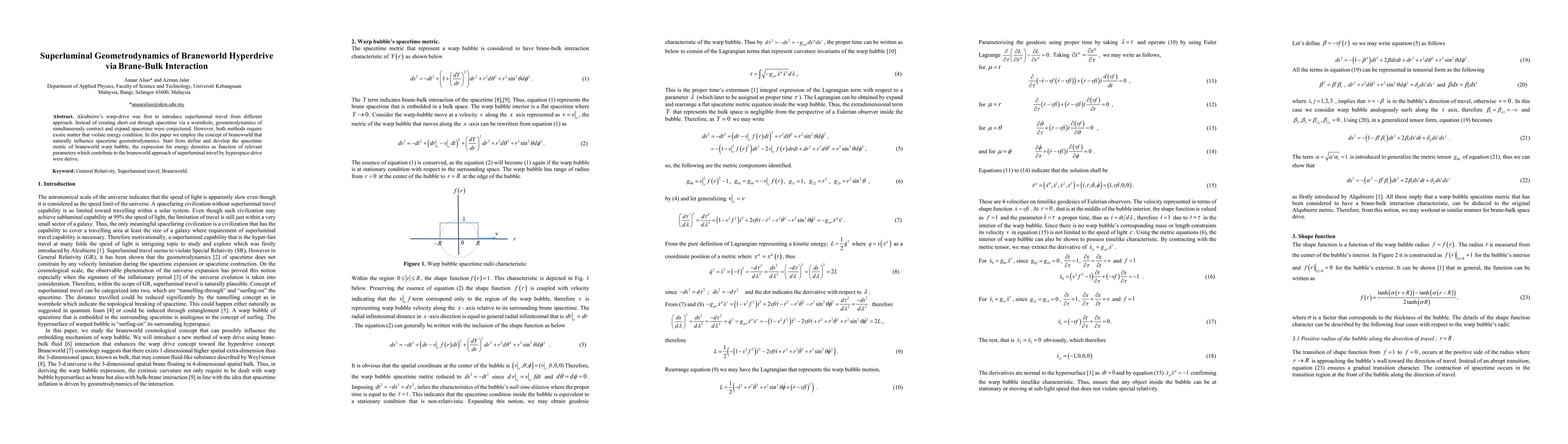 Thumbnail for Superluminal Geometrodynamics of Braneworld Hyperdrive via Brane-Bulk
  Interaction