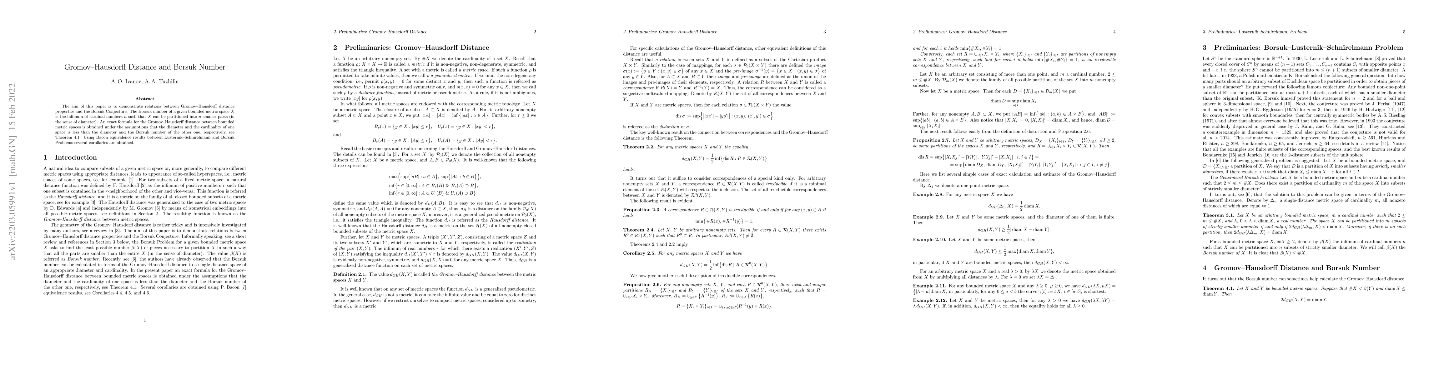 Thumbnail for Gromov-Hausdorff Distance and Borsuk Number