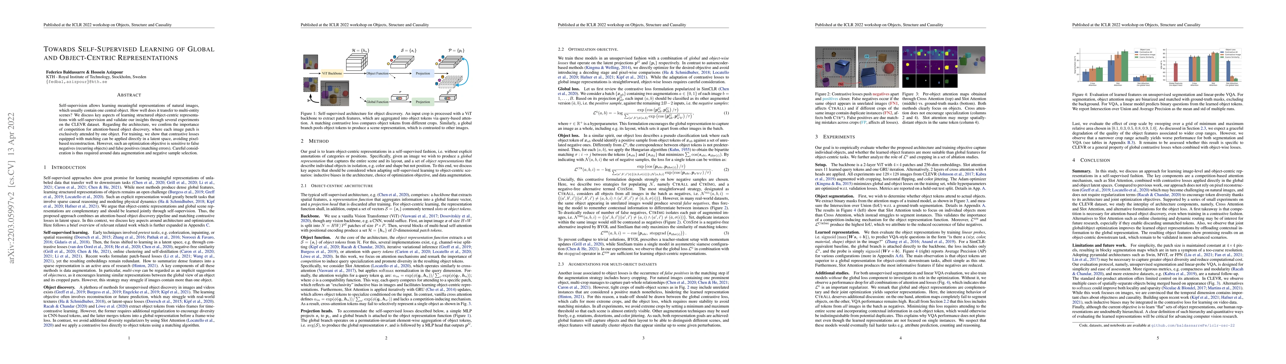 Thumbnail for Towards Self-Supervised Learning of Global and Object-Centric
  Representations