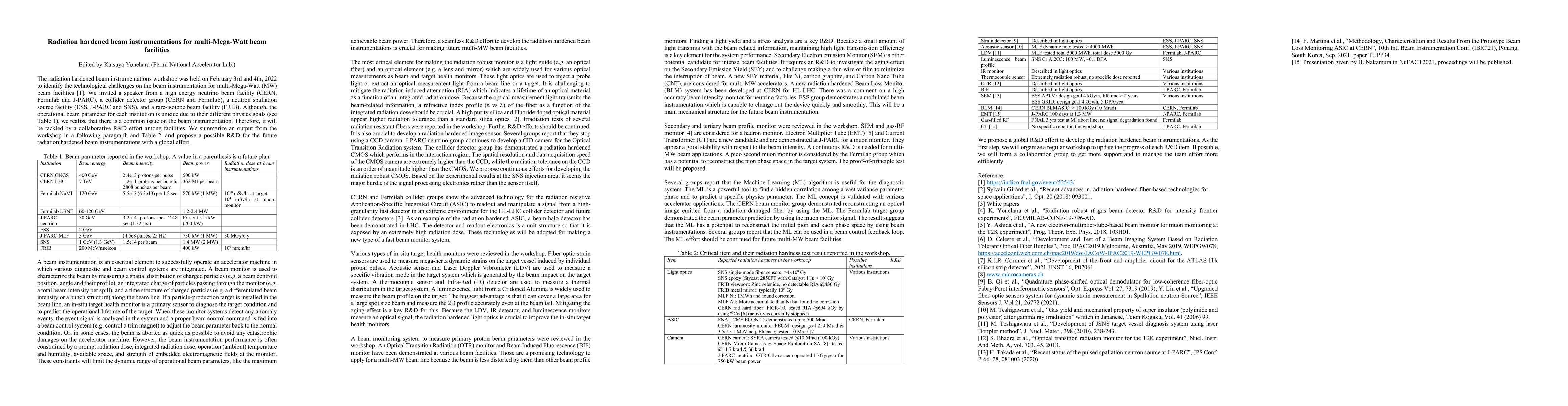 Thumbnail for Radiation hardened beam instrumentations for multi-Mega-Watt beam
  facilities