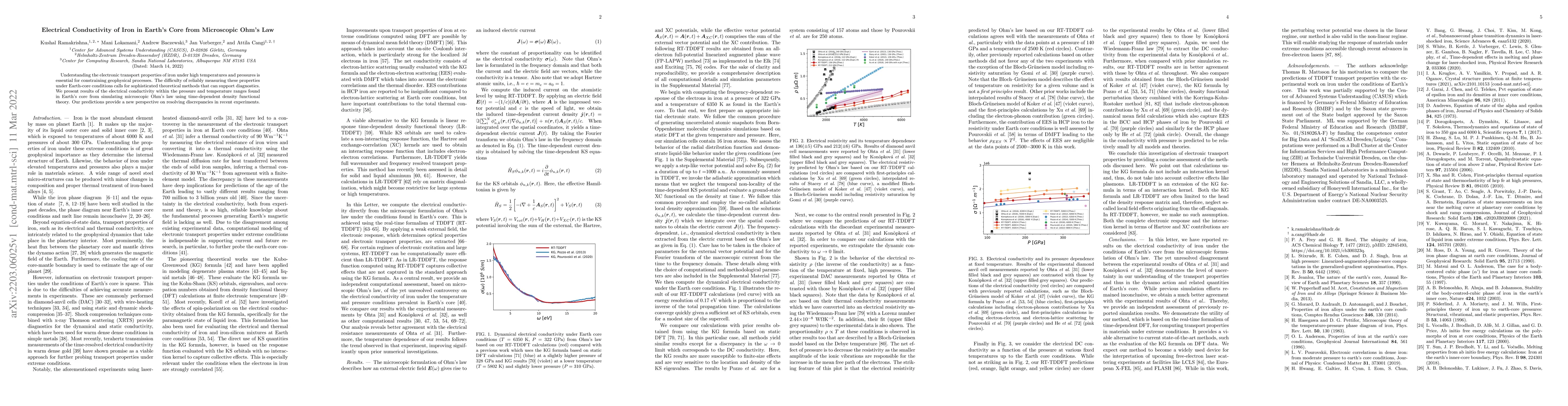 Thumbnail for Electrical Conductivity of Iron in Earth's Core from Microscopic Ohm's
  Law