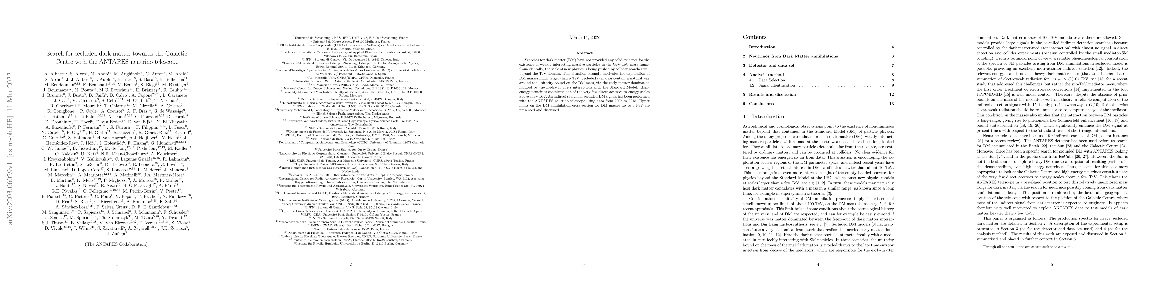 Thumbnail for Search for secluded dark matter towards the Galactic Centre with the
  ANTARES neutrino telescope