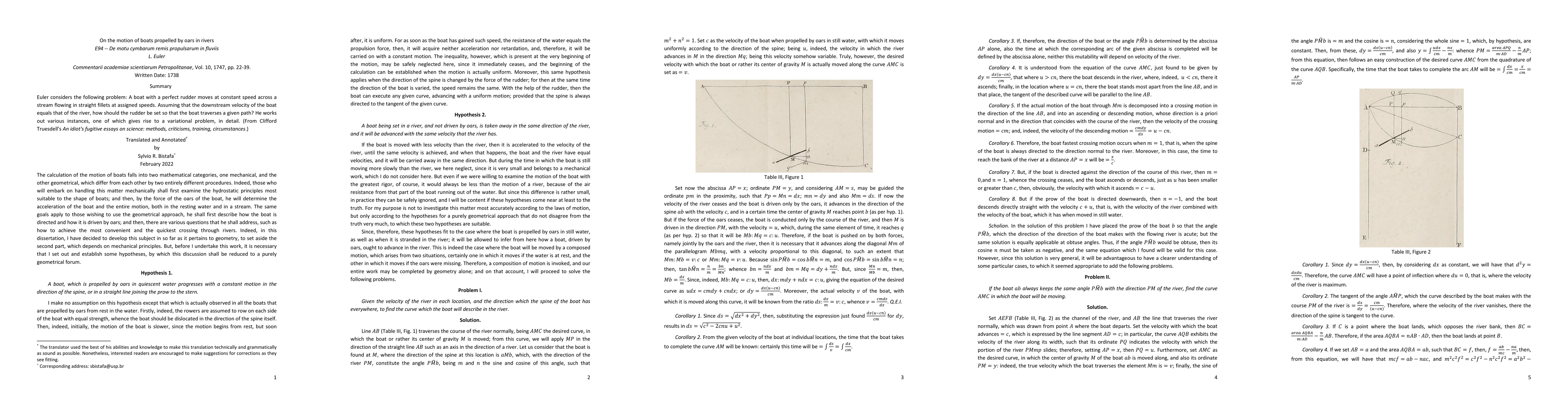 Thumbnail for An annotated translation from Latin of L. Euler's 'On the motion of
  boats propelled by oars in rivers'