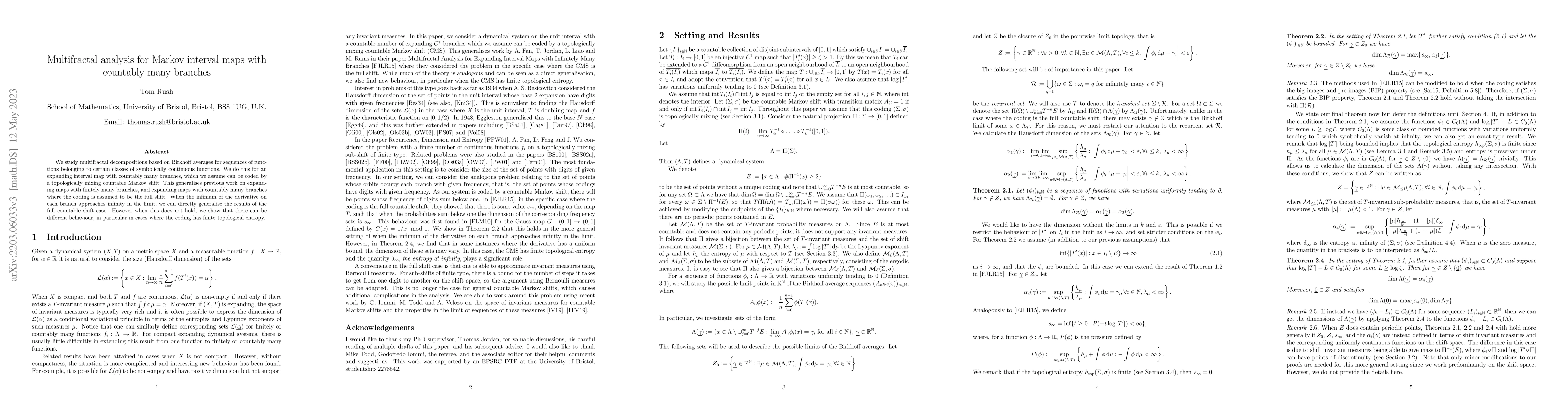 Thumbnail for Multifractal analysis for Markov interval maps with countably many
  branches