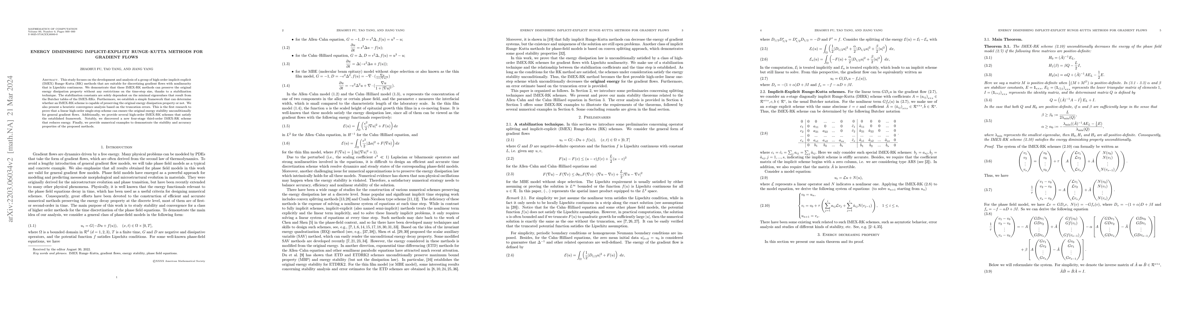 Thumbnail for Energy diminishing implicit-explicit Runge--Kutta methods for gradient
  flows
