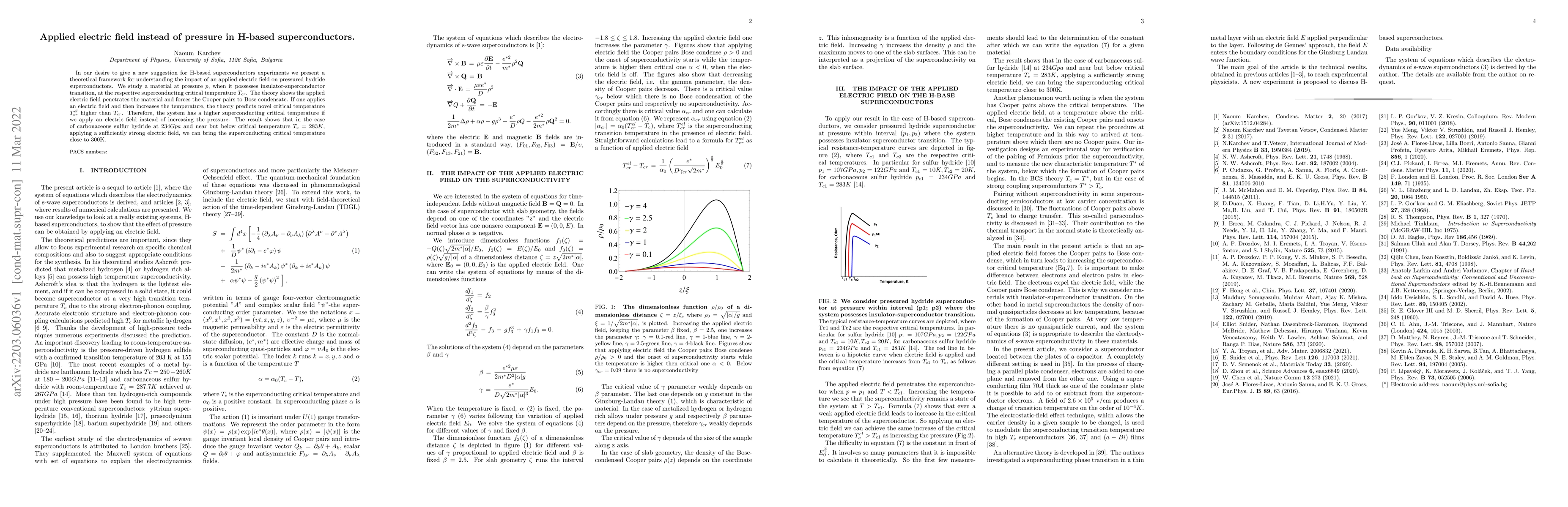 Thumbnail for Applied electric field instead of pressure in H-based superconductors