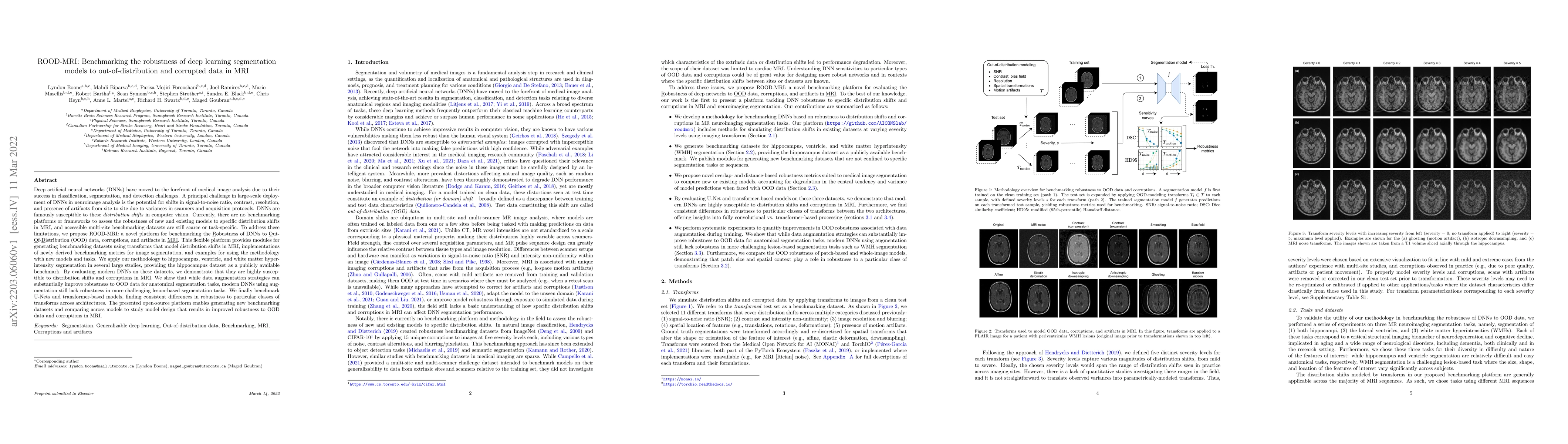 Thumbnail for ROOD-MRI: Benchmarking the robustness of deep learning segmentation
  models to out-of-distribution and corrupted data in MRI