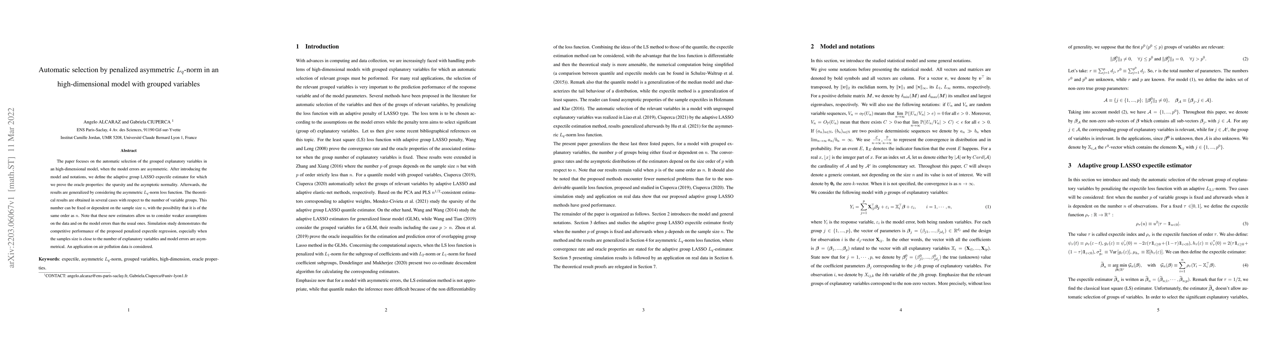Thumbnail for Automatic selection by penalized asymmetric Lq-norm in an
  high-dimensional model with grouped variables