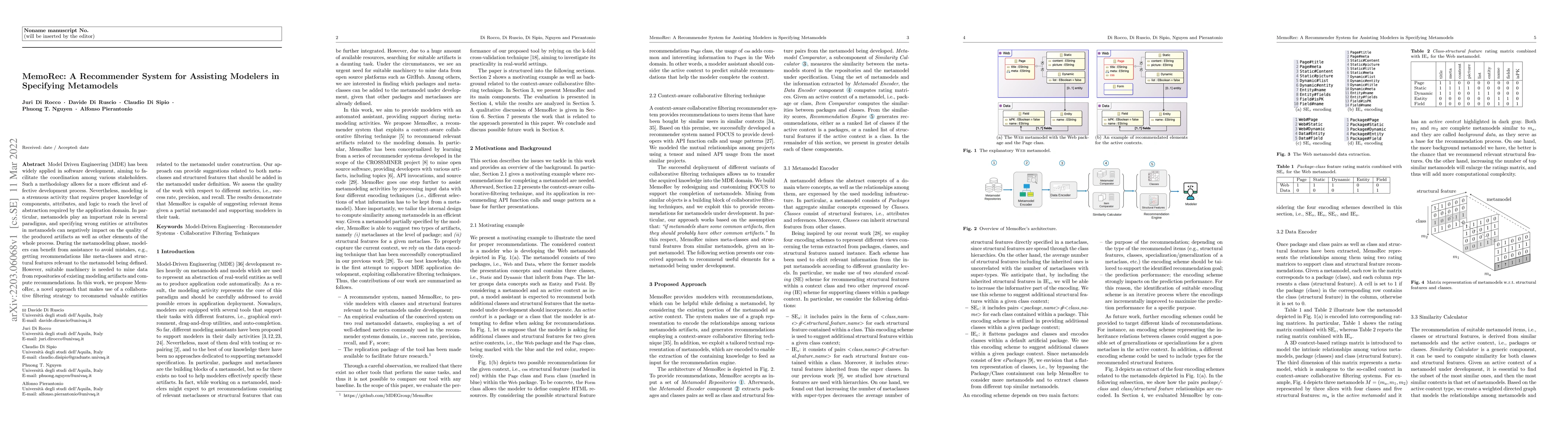 Thumbnail for MemoRec: A Recommender System for Assisting Modelers in Specifying
  Metamodels