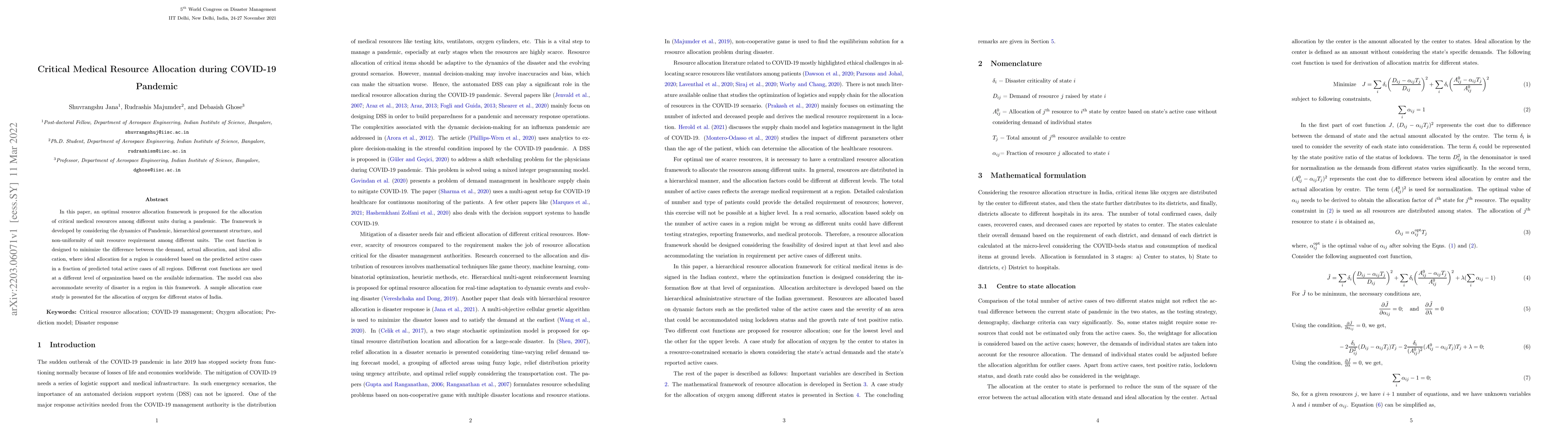Thumbnail for Critical Medical Resource Allocation during COVID-19 Pandemic