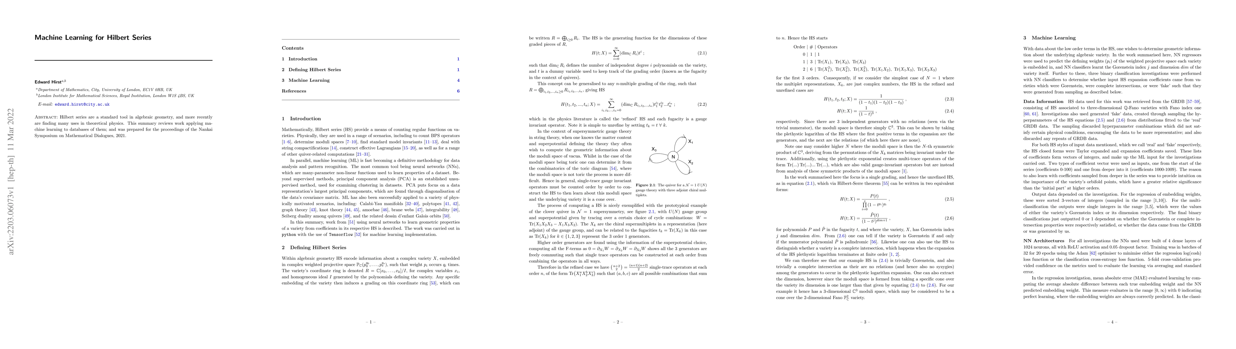 Thumbnail for Machine Learning for Hilbert Series