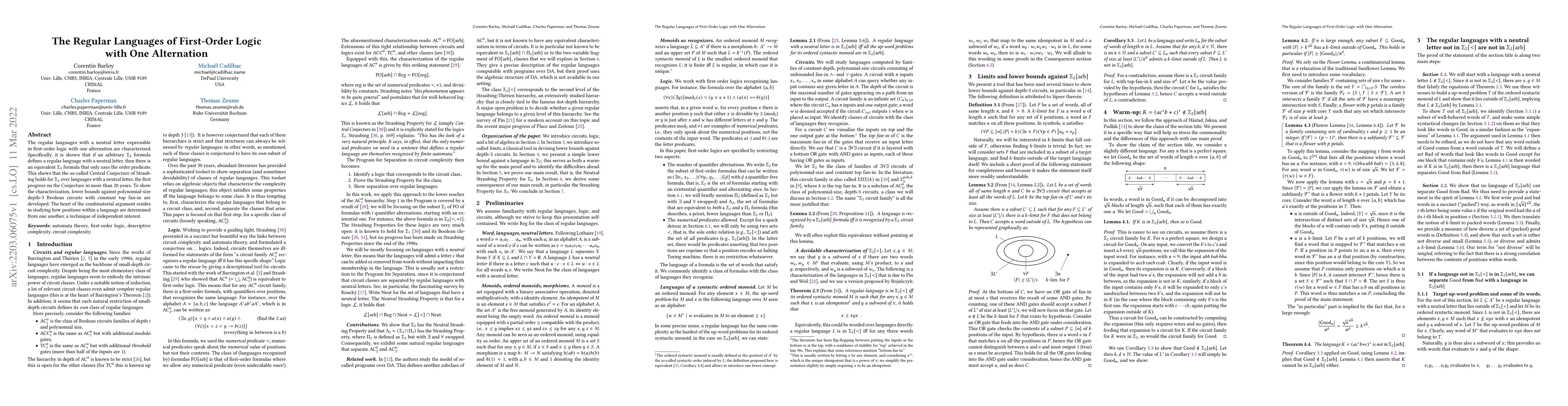 Thumbnail for The Regular Languages of First-Order Logic with One Alternation