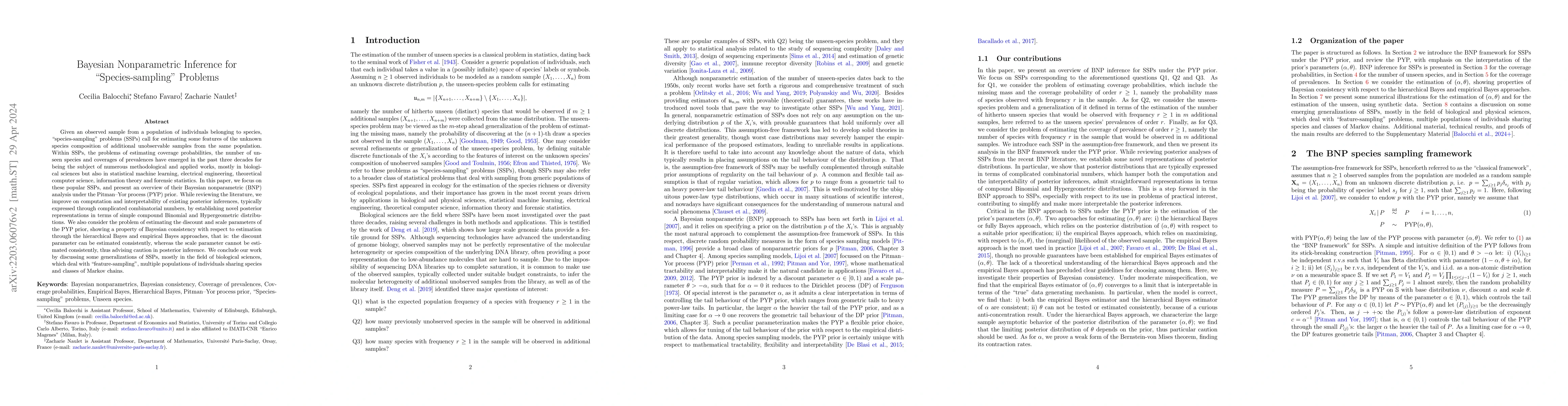 Thumbnail for Bayesian Nonparametric Inference for "Species-sampling" Problems