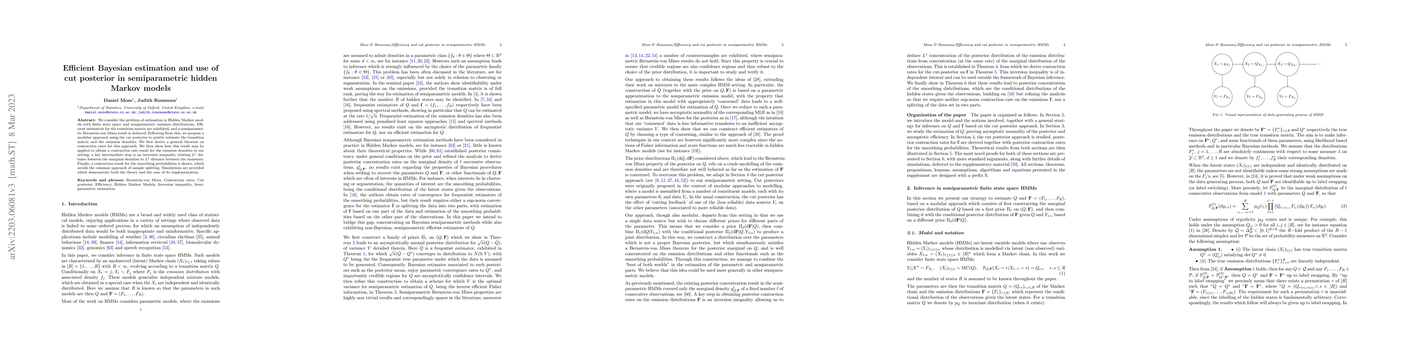 Thumbnail for Efficient Bayesian estimation and use of cut posterior in semiparametric
  hidden Markov models