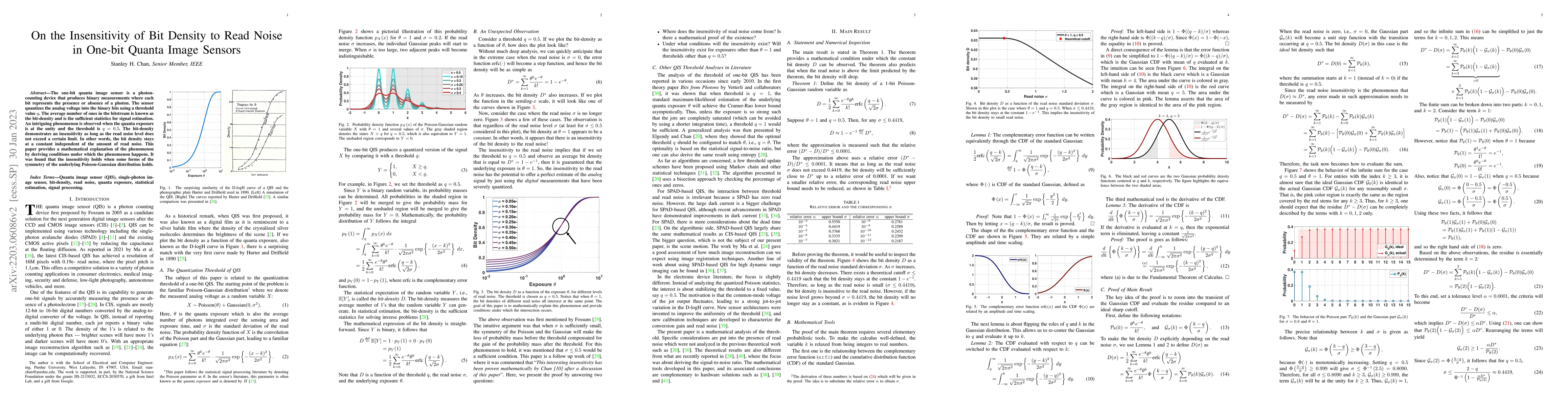 Thumbnail for On the Insensitivity of Bit Density to Read Noise in One-bit Quanta
  Image Sensors