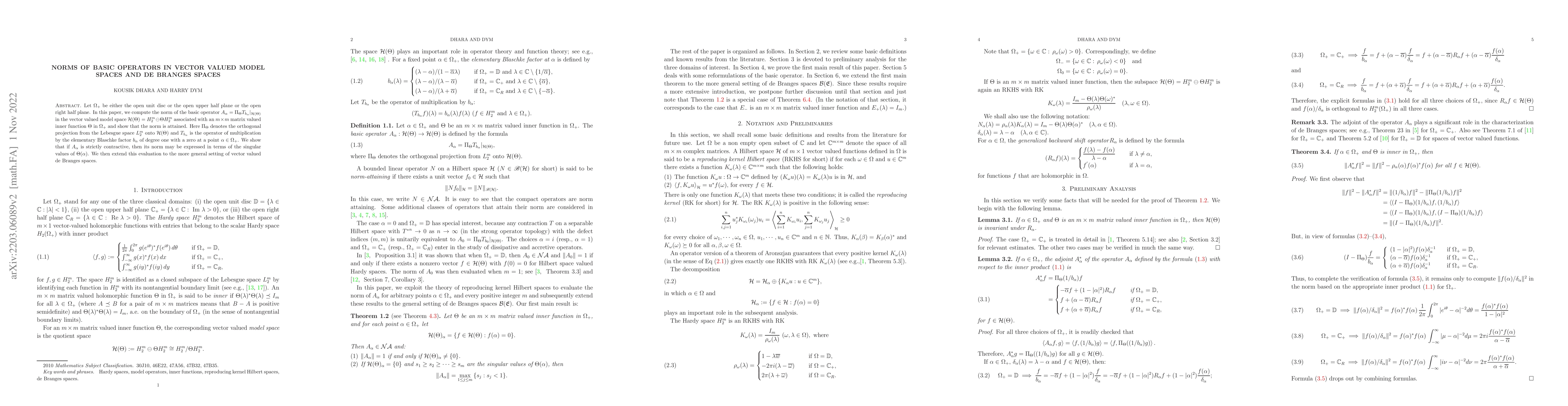 Thumbnail for Norms of basic operators in vector valued model spaces and de Branges
  spaces
