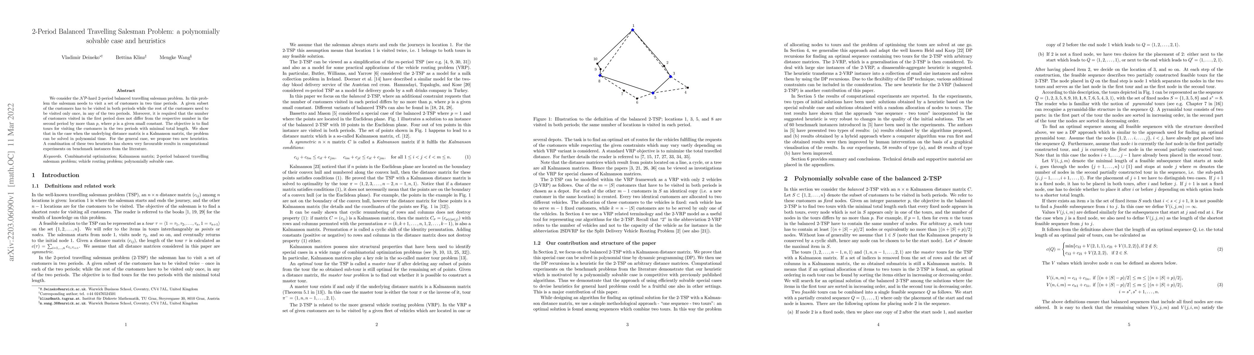 Thumbnail for 2-Period Balanced Travelling Salesman Problem: a polynomially solvable
  case and heuristics