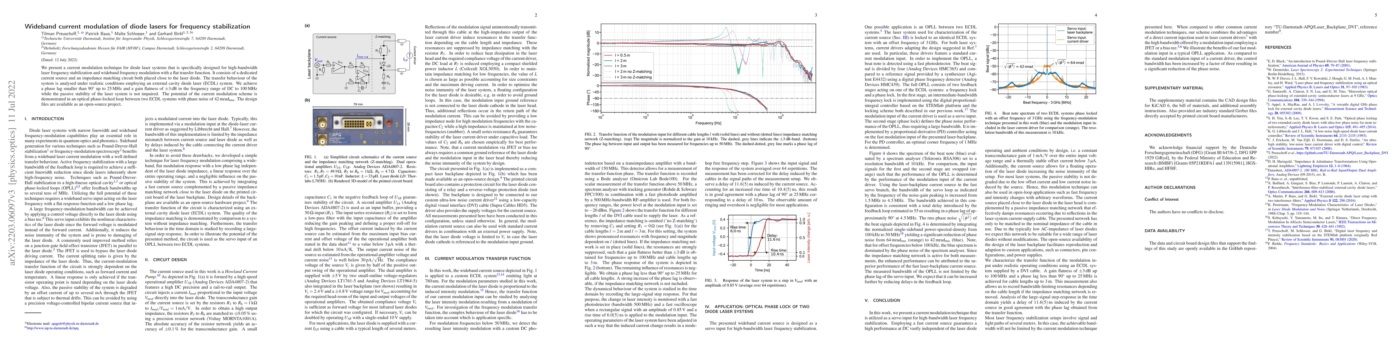 Thumbnail for Wideband current modulation of diode lasers for frequency stabilization