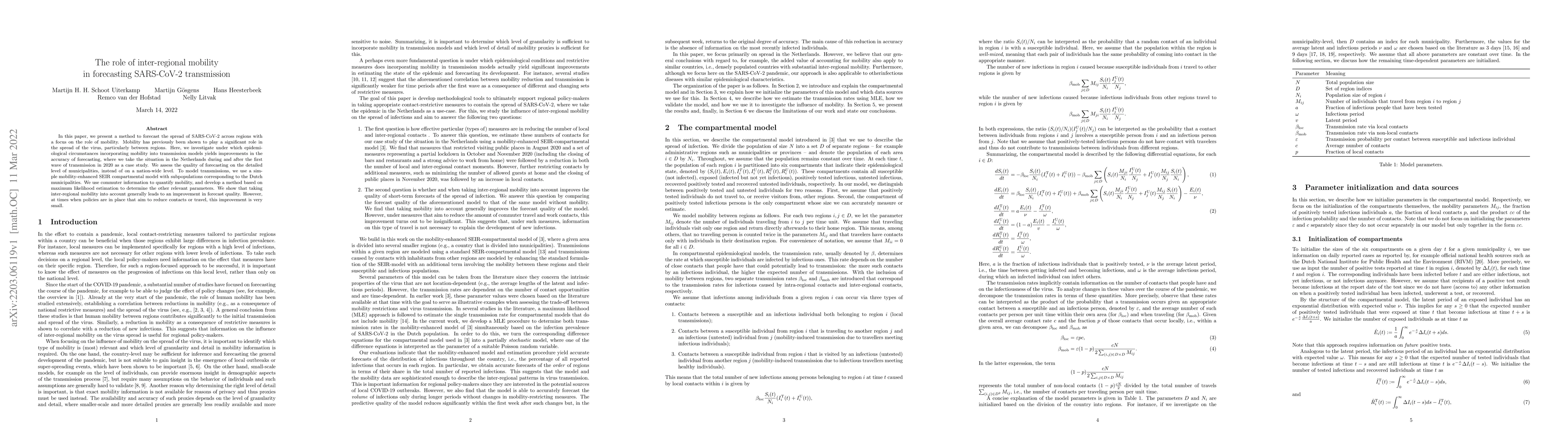 Thumbnail for The role of inter-regional mobility in forecasting SARS-CoV-2
  transmission