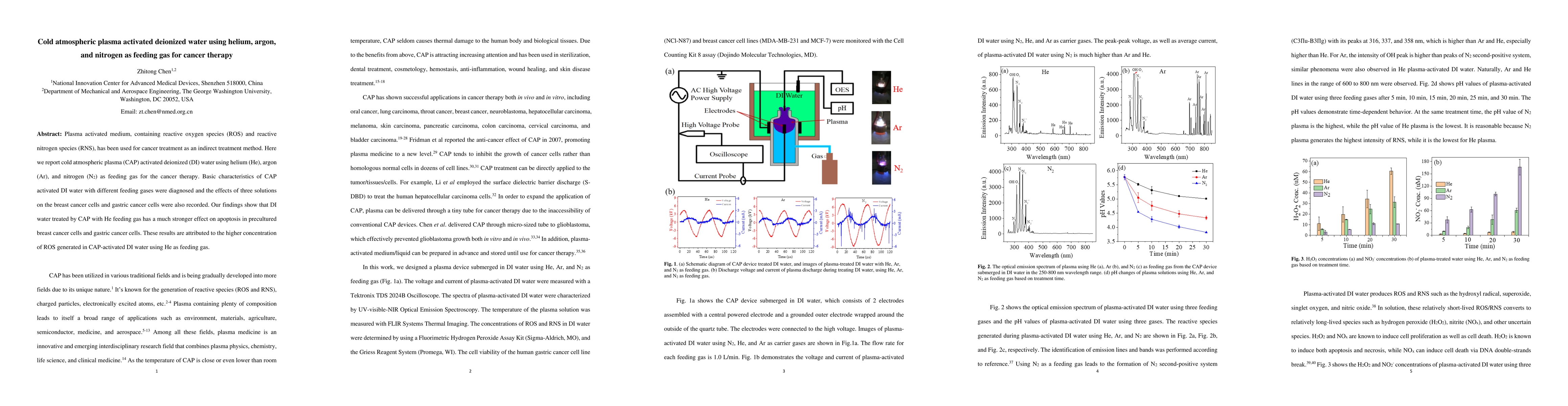 Thumbnail for Cold atmospheric plasma activated deionized water using helium, argon,
  and nitrogen as feeding gas for cancer therapy