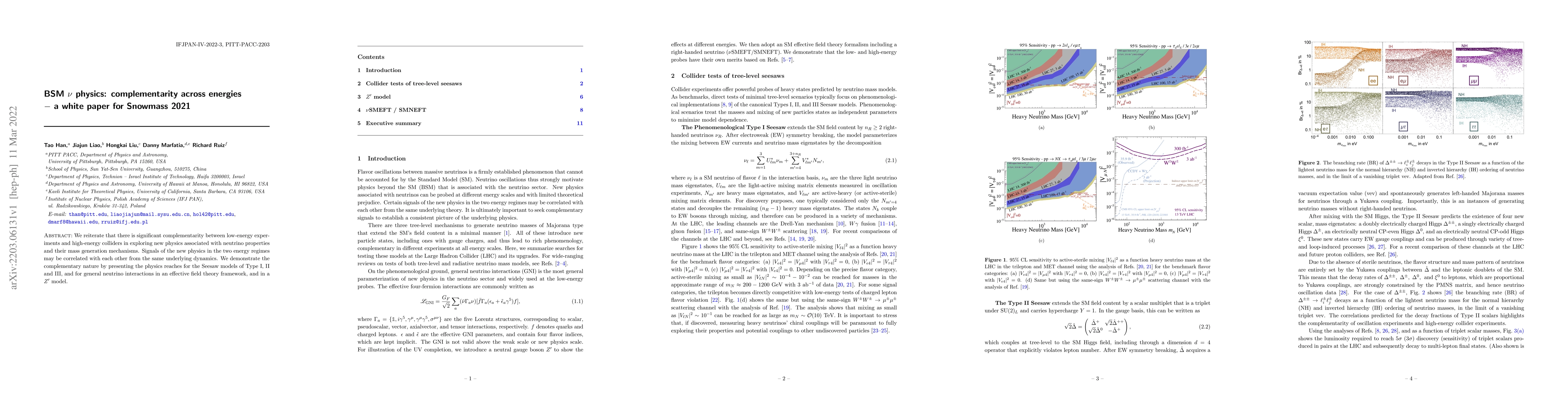 Thumbnail for BSM $\nu$ physics: complementarity across energies -- a white paper for
  Snowmass 2021
