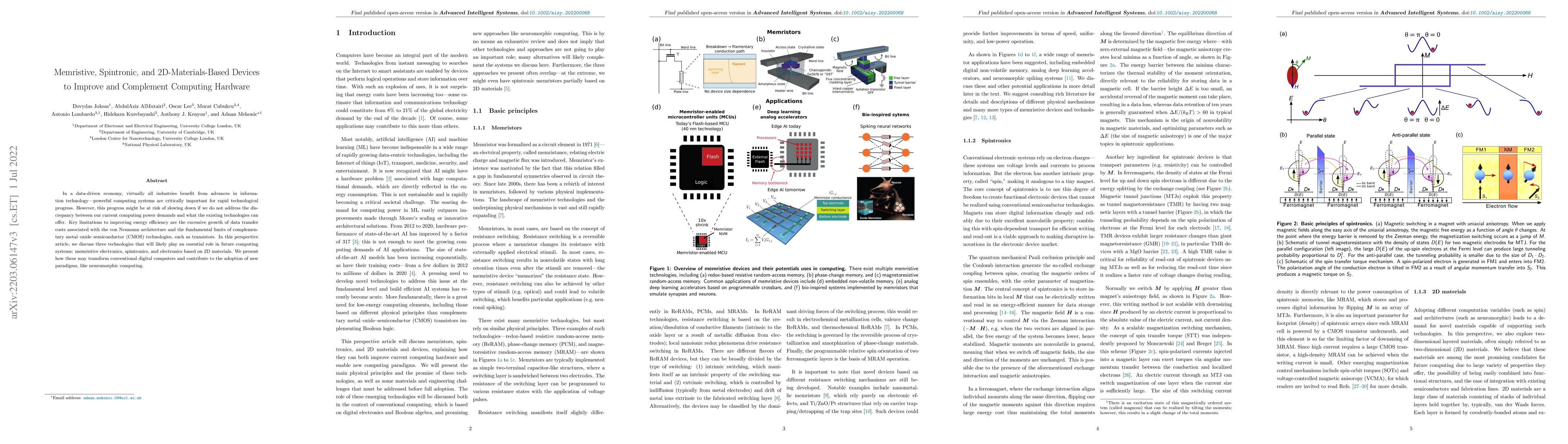 Thumbnail for Memristive, Spintronic, and 2D-Materials-Based Devices to Improve and
  Complement Computing Hardware