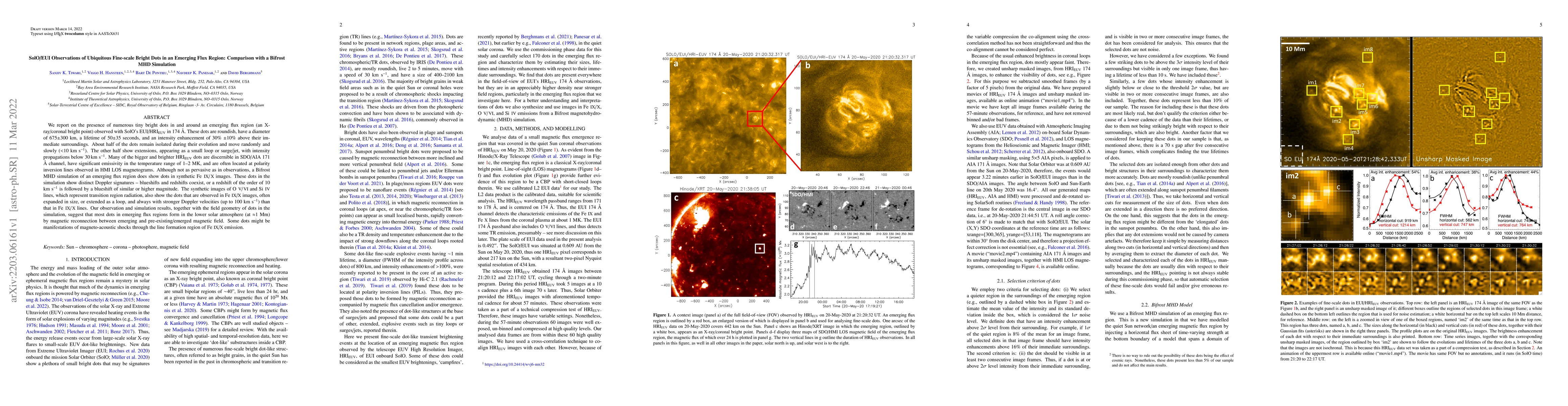 Thumbnail for SolO/EUI Observations of Ubiquitous Fine-scale Bright Dots in an
  Emerging Flux Region: Comparison with a Bifrost MHD Simulation