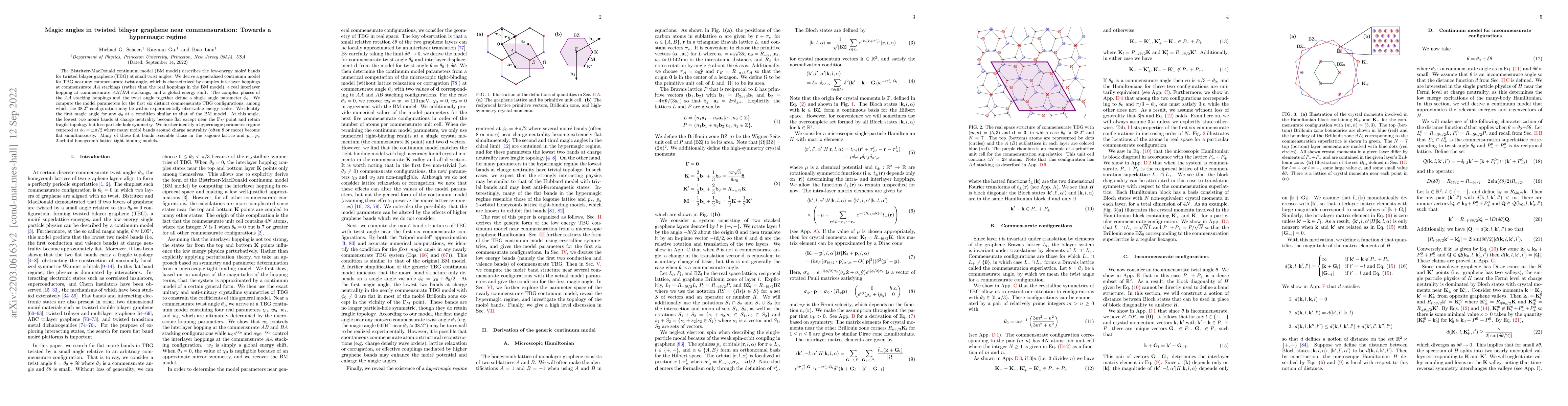 Thumbnail for Magic angles in twisted bilayer graphene near commensuration: Towards a
  hypermagic regime