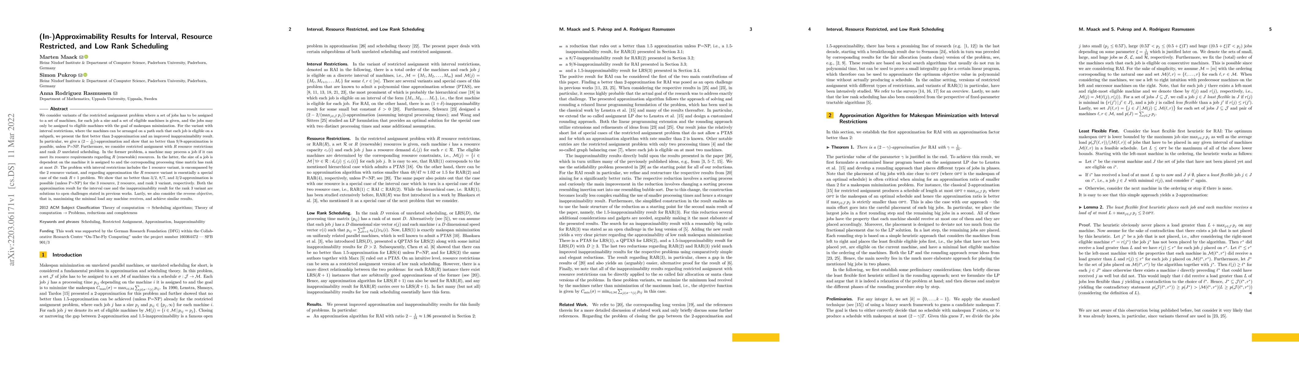Thumbnail for (In-)Approximability Results for Interval, Resource Restricted, and Low
  Rank Scheduling